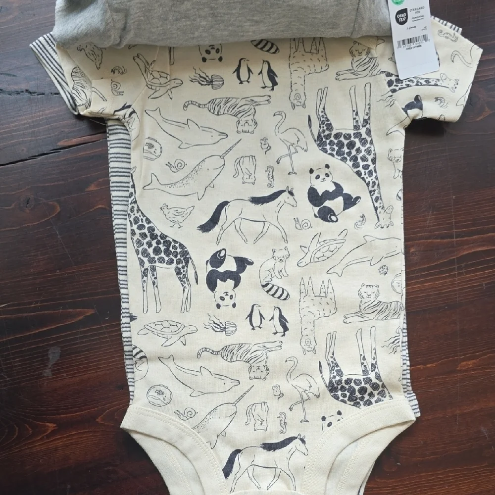 ​NWT Carter's Child of Mine Baby Boys Bodysuits - 12M - 3 Pack Animal Theme